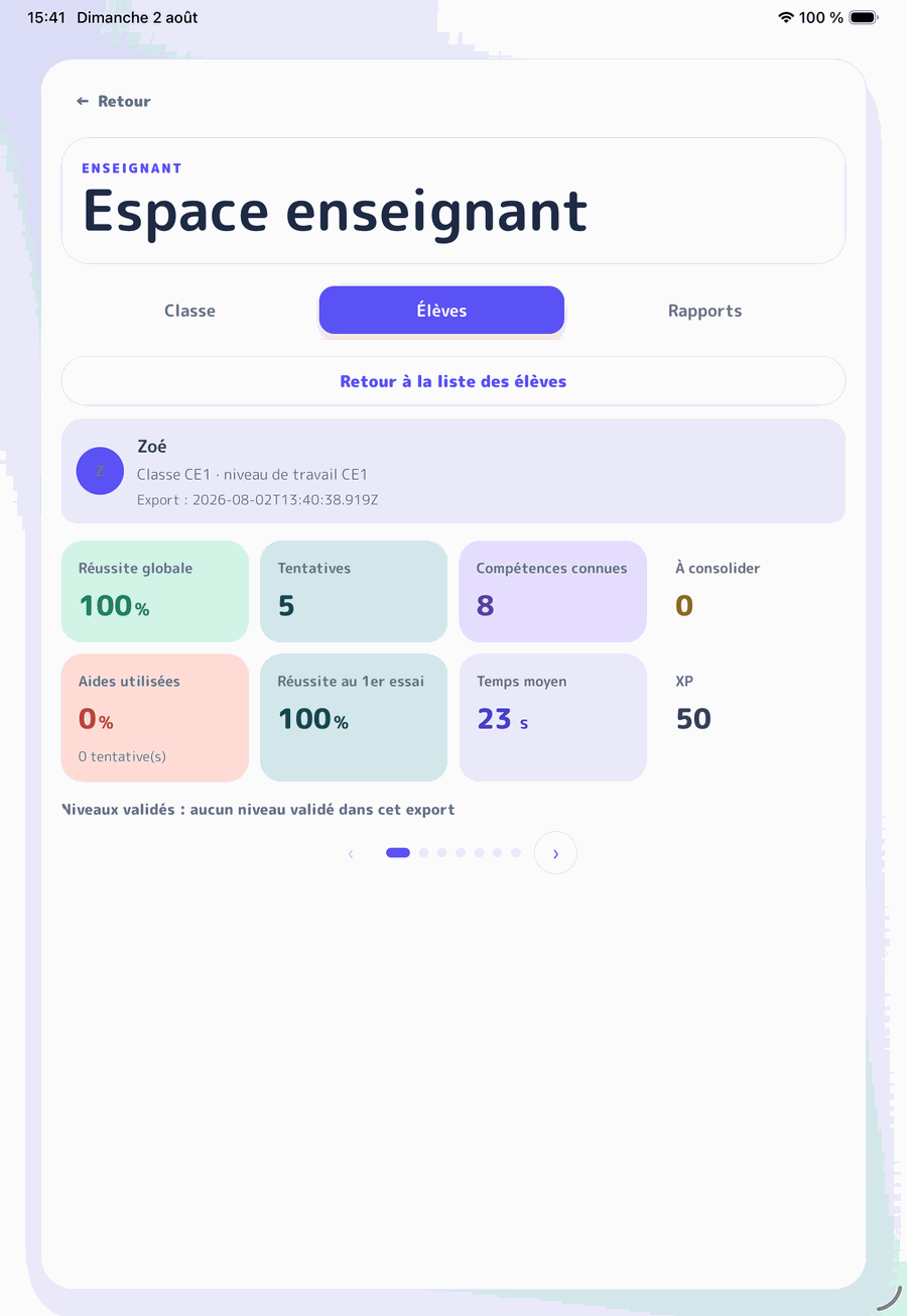 Export du rapport de classe au format PDF sur iPad